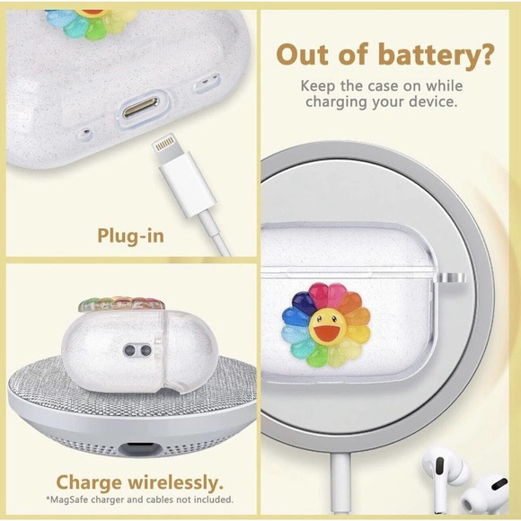 AirPod Pro 2nd Generation Clear Glitter Bracelet Case - Smile SunFlower Design - Picture 3 of 7